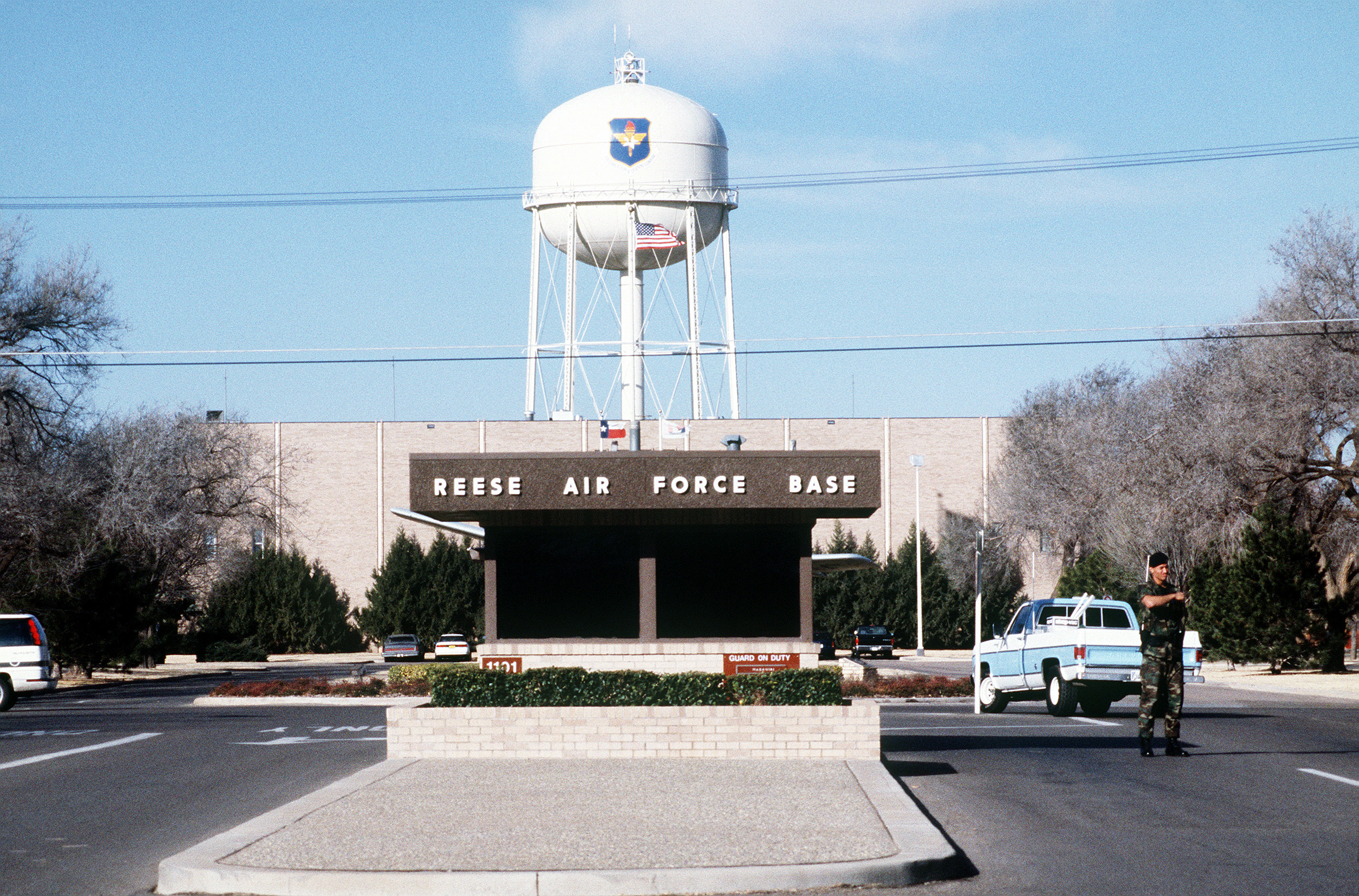 Main gate of the former Reese Air Force Base prior to closure